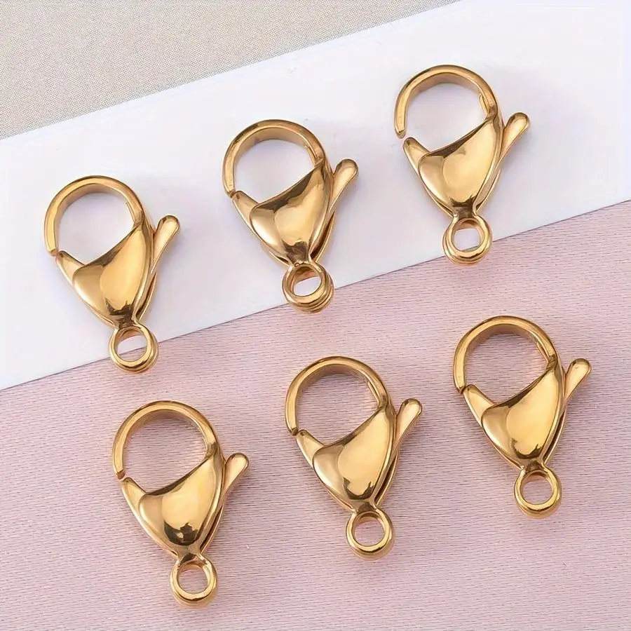 1/5/10/20/50/100pcs Gold-plated 304 stainless steel lobster clasps for handmade bracelets, necklaces, and chain connectors; supp