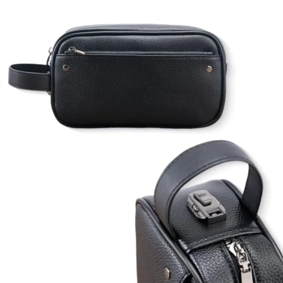 

Small Mens Clutch Bag with Anti-Theft Lock - Travel Toiletry Bag for Men Trip Bathroom Hygiene Dopp Kit for Shaving Kit Organiz