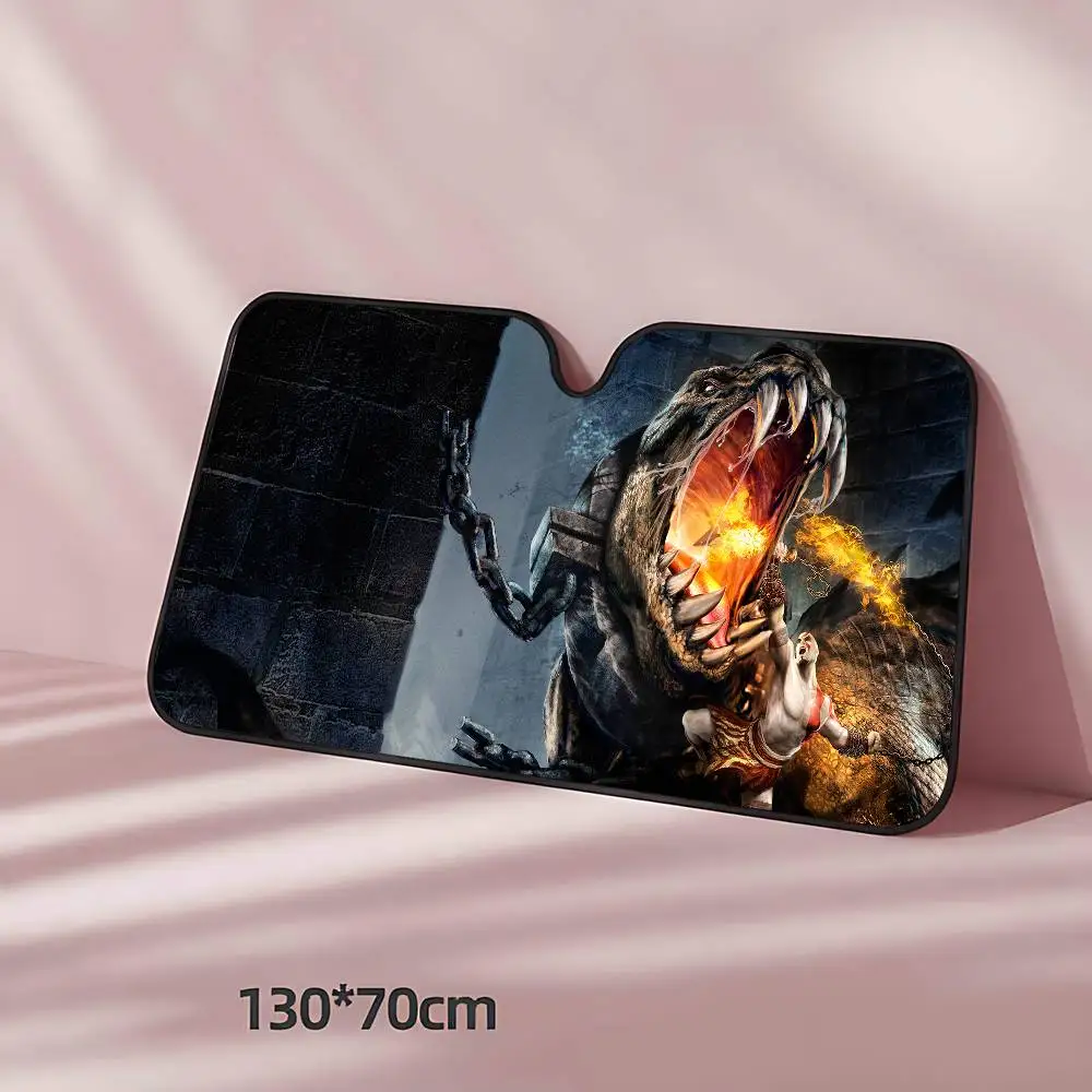 ゴッド・オブ・ウォー ゲームカーサンシェード 130x70cm 車用サンシェード フロントガラスカバー UV保護 自動バイザーアクセサリー 車用