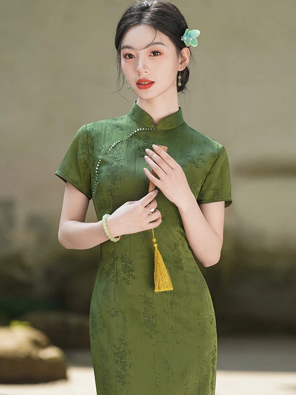 

Ele Retro anghai Sle Long Dr Reformed Traditional Chinese Costume Daily Wear Breathable Summer Gown