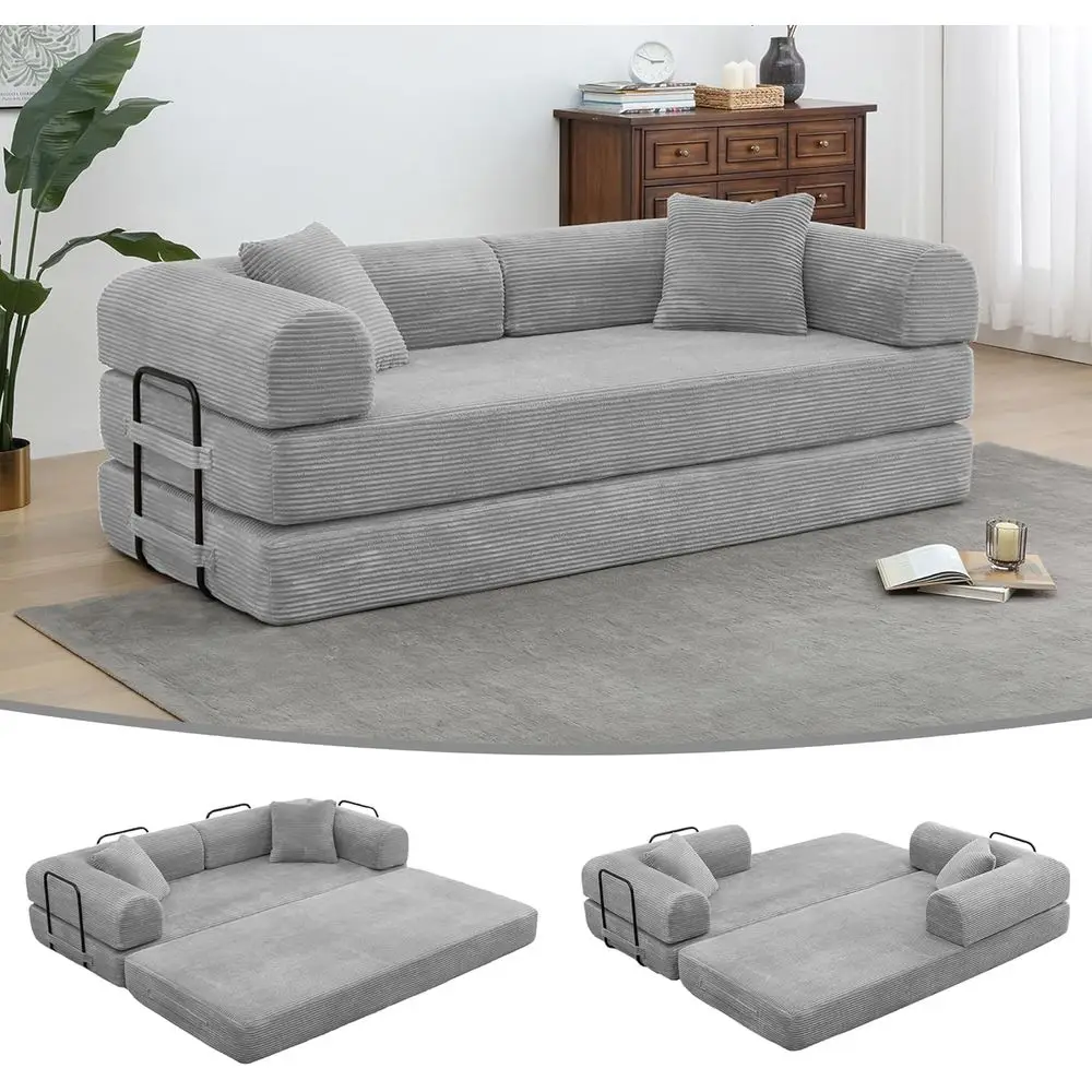 

Диван-кровать 78 дюймов, 4-в-1, трансформируемый, из вельвета, складной, с каркасом фиксированной формы и 2 матрасами-футонами, не требует сборки, 3-местный