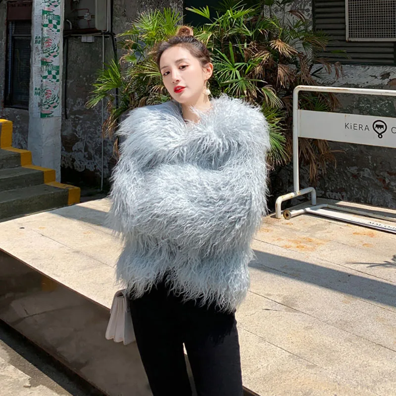 Fur & Faux Fur 2024 New Fashion Imitation Beach Wool Women\'s Fur Coat Winter Solid Color Lapel High Quality Women Fur Coat H174