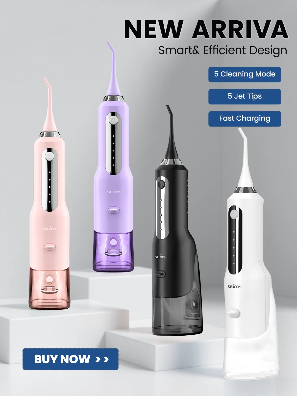 

SEJOY Portable Cordless Water Flosser Electric Oral Irrigator 5 Cleaning Modes Equipped With 6 Nozzles Improves Oral Health IPX7