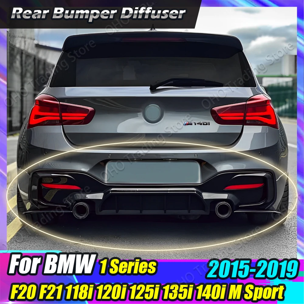 4 Fins Car Rear Bumper Diffuser Lip For BMW 1 Series F20 F21 M Sport 118i 120i 125i M135i M140i 2015-2019 Dual Splitters Spoiler