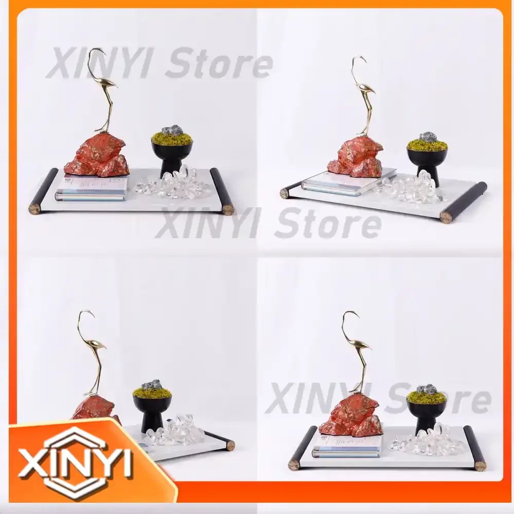 Marble Tray for New Chinese Style Luxury Home Decor Vintage Desk Accessory for Model Room Sales Office Exhibition Hall Coffee