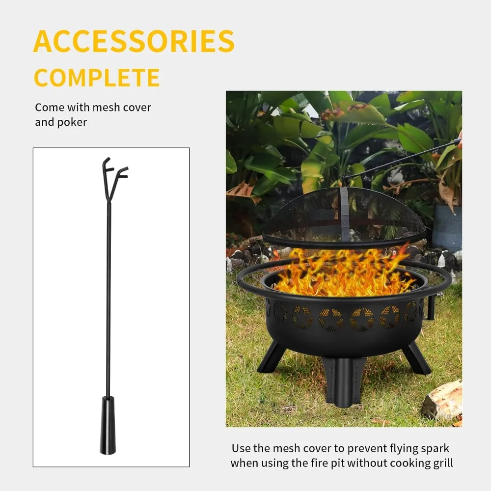 حفرة نار هايكوليتي 2 في 1 مع شواية، حفرة نار كبيرة مكونة من 31 حفرة نيران لحرق الخشب مع شبكة طبخ دوارة في الهواء الطلق للفناء الخلفي بونفي