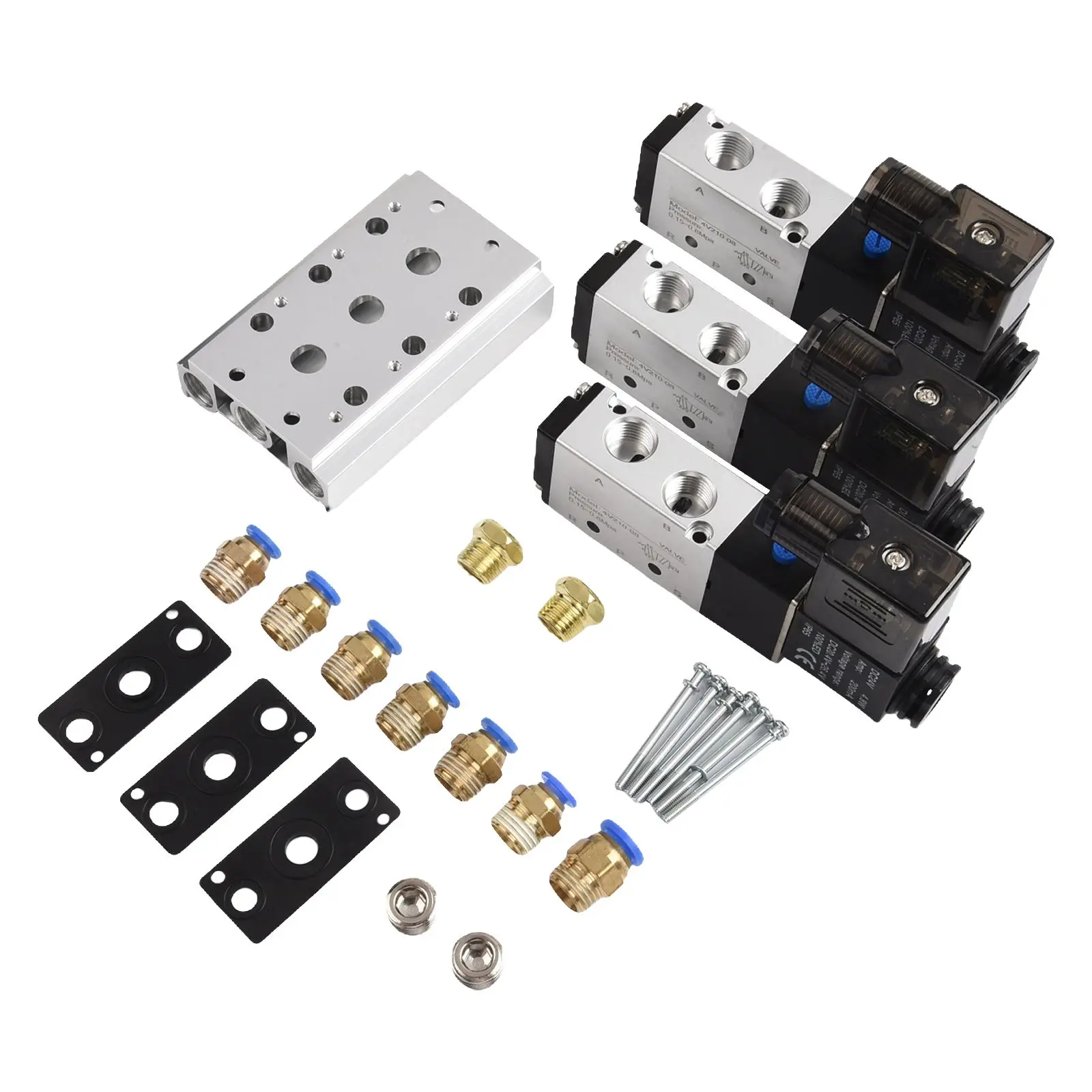 

24V Pneumatic Solenoid Air Valve 4V21008 Complete with Muffler Set and Quick Fitting Base for Optimal Performance
