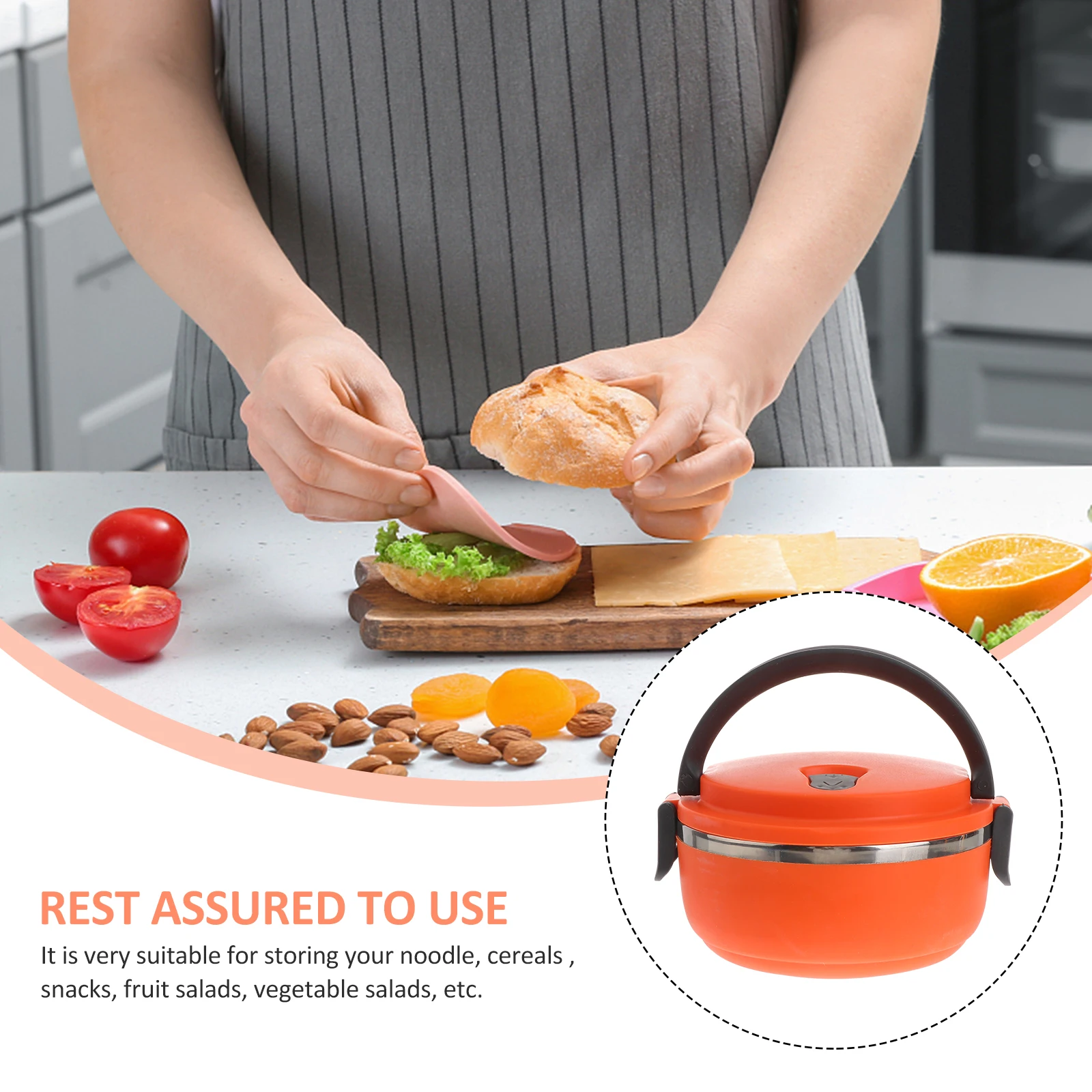 

Stainless Steel Double Layer Thermal Insulated Lunch Box Green Leak Proof Compact Handle Picnic Work School Food Container