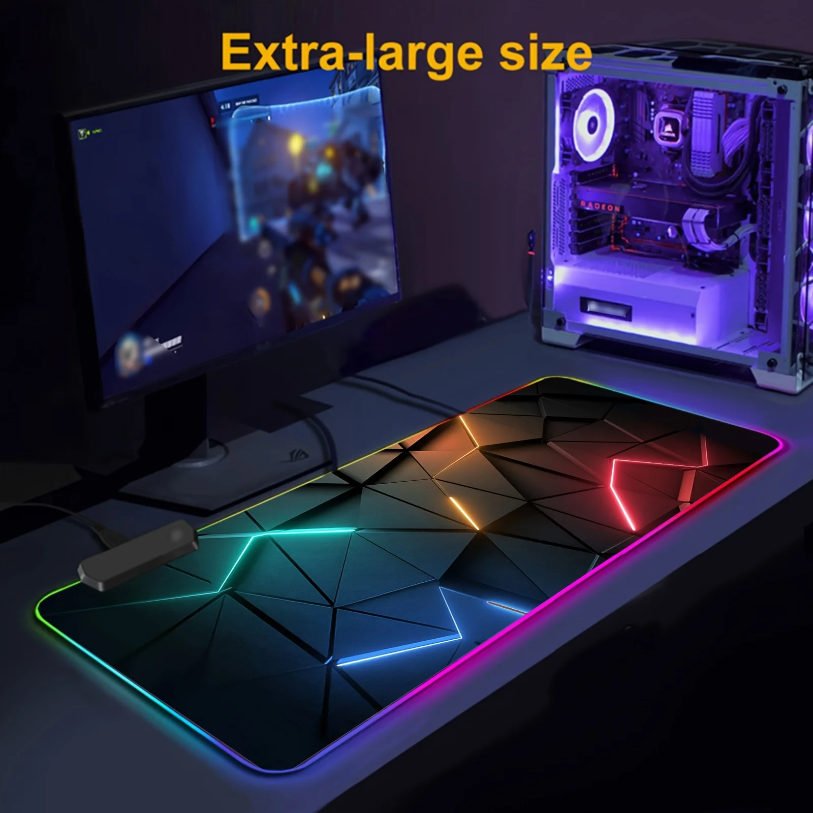 

RGB gaming mouse pad - anti slip, soft keyboard pad, multiple lighting modes, button control, knitted edges, suitable for gamers