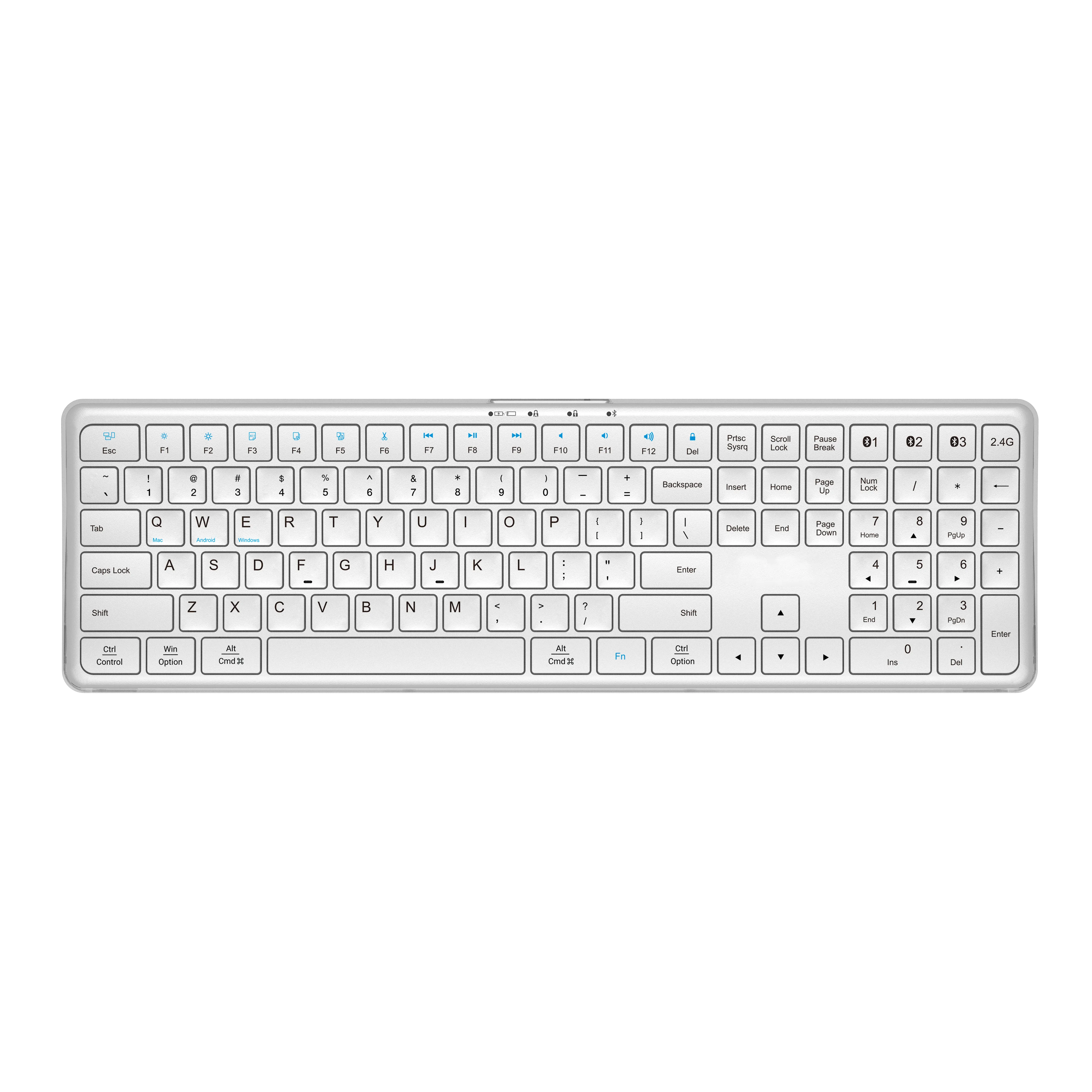Ergonomic Rechargeable Transparent Scissor Full Size 2.4GHz Wireless Bluetooth Keyboard
