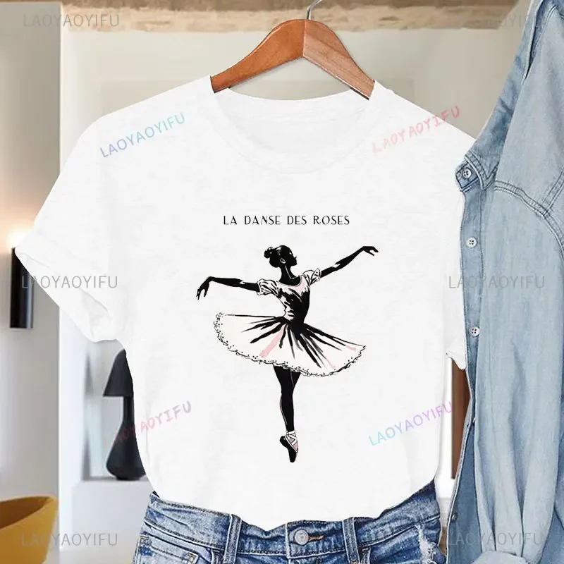 Ballerina Heartbeat Shirt Best Ballet Dancer Print T-Shirt Harajuku Retro Style Lady Short Sleeve Cotton Tshirt Casual Tees Tops