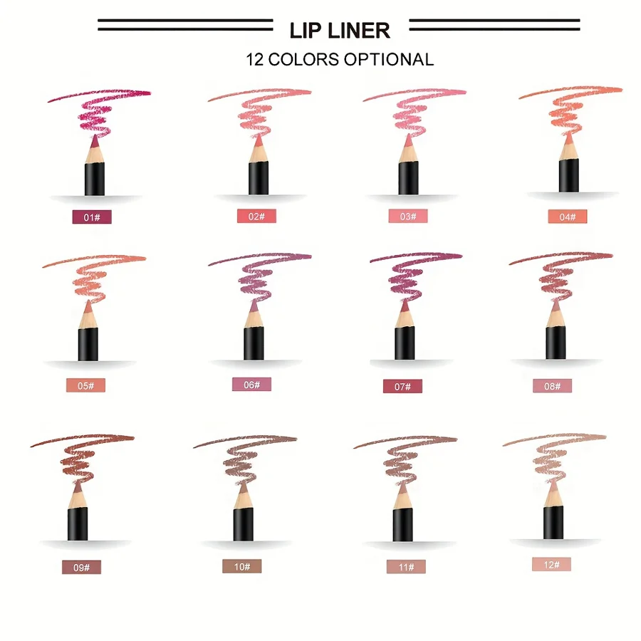 12-kolorowa kredka do ust - aksamitna konsystencja, 24-godzinna trwałość, wodoodporność i odporność na rozmazywanie, może być stosowana do ust i oczu