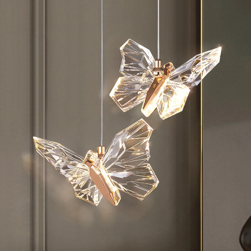 Crystal butterfly lamp Nordic Luxury Crystal Staircase Chandelier for Hotel Lobby Butterfly Art Lighting Decoration