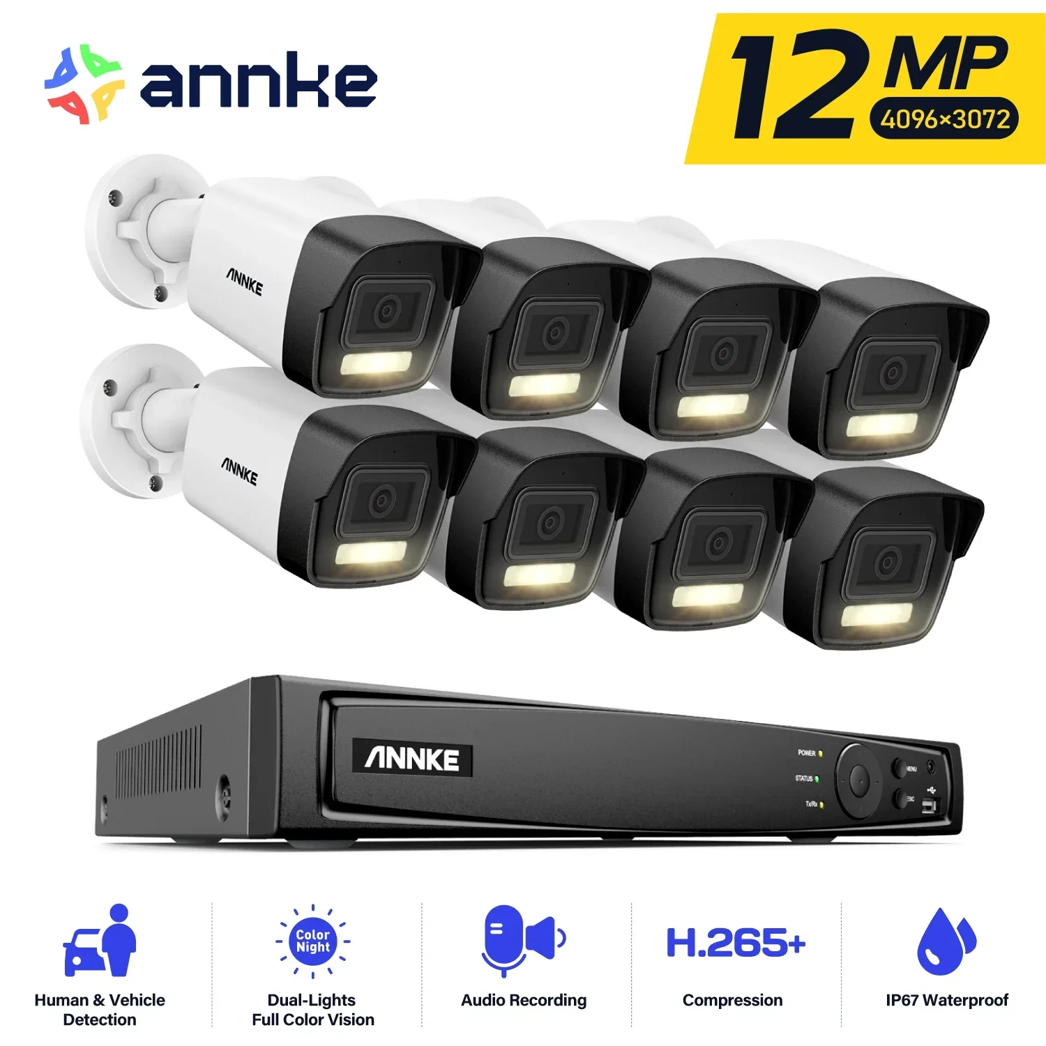 2026 4. ANNKE HD 12MP Tri-Mode System Smart Motion Detection IR & White Light NVR Kit for Outdoor Security