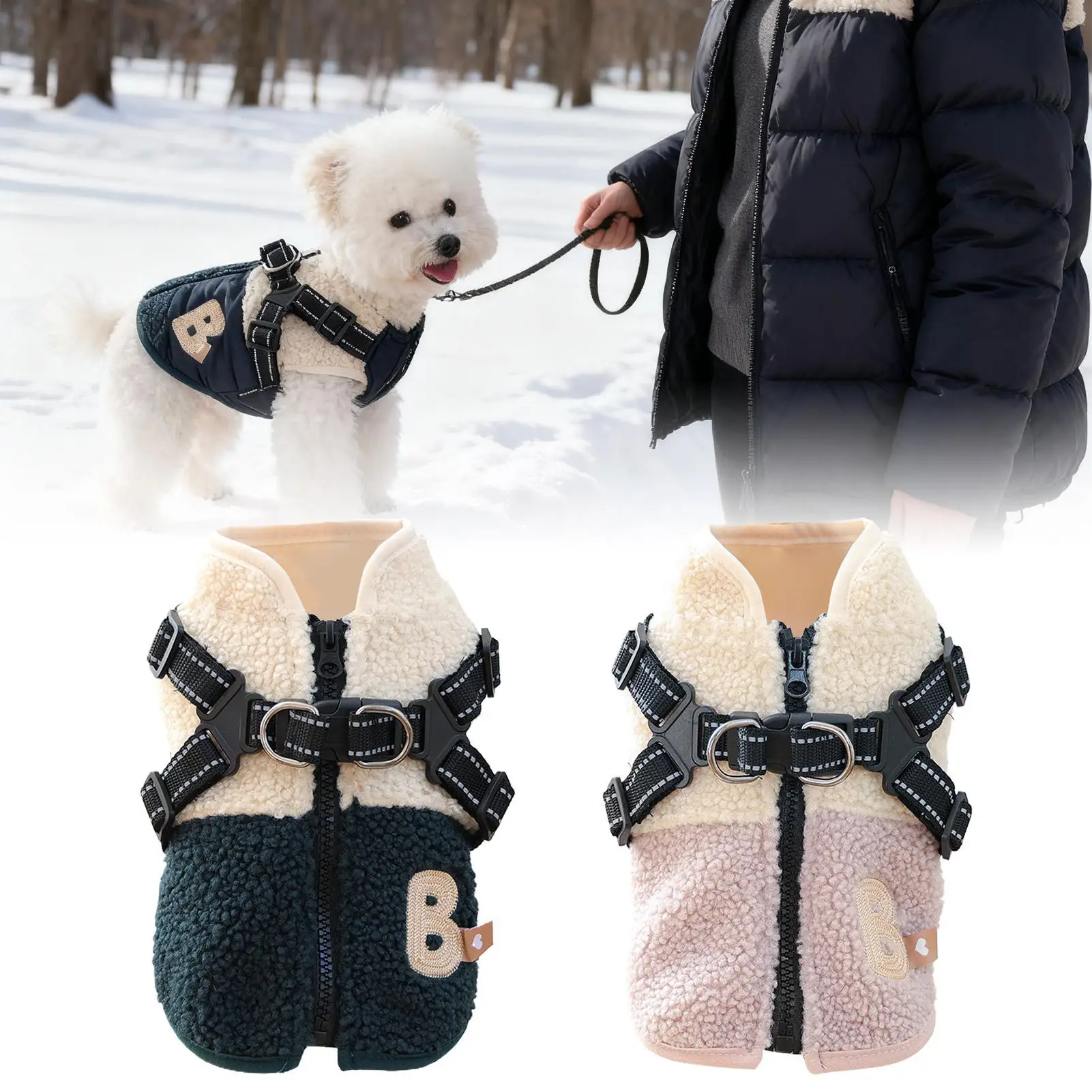 سترة للكلاب مقاومة للرياح سترة مبطنة بالصوف الدافئ مع حزام خلفي مفتوح للكلب معاطف الطقس البارد للحيوانات الأليفة الصغيرة والمتوسطة للخريف في الهواء الطلق #3