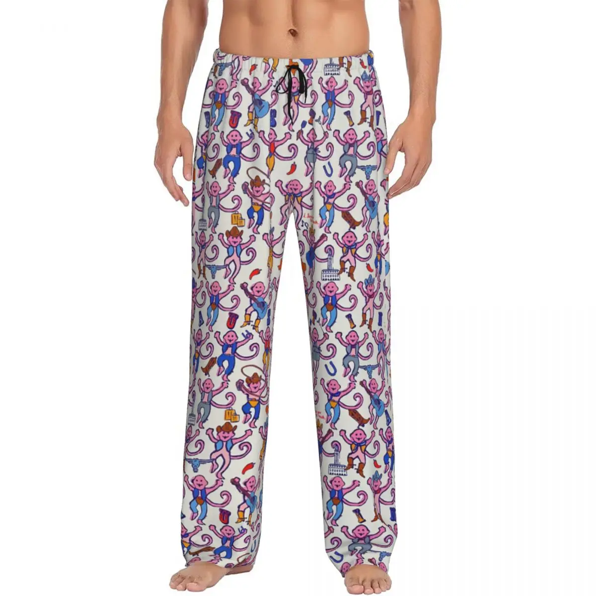 Men's Preppy Roller Monkeys Rabbit Pajama Pants Custom Printed Sleep Sleepwear Bottoms with Pockets