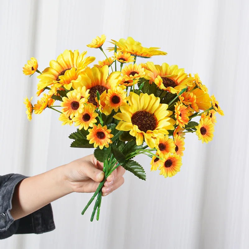 

Маленький букет из ветки подсолнечника, искусственная цветочная композиция, сделай сам, свадебная вечеринка, украшение для дома, реквизит, имитация растений, цветы