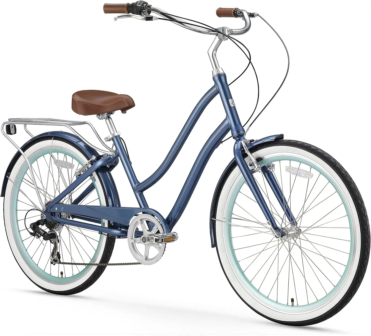 Women's Beach Cruiser Bike, Step-Through Touring Hybrid Bicycle