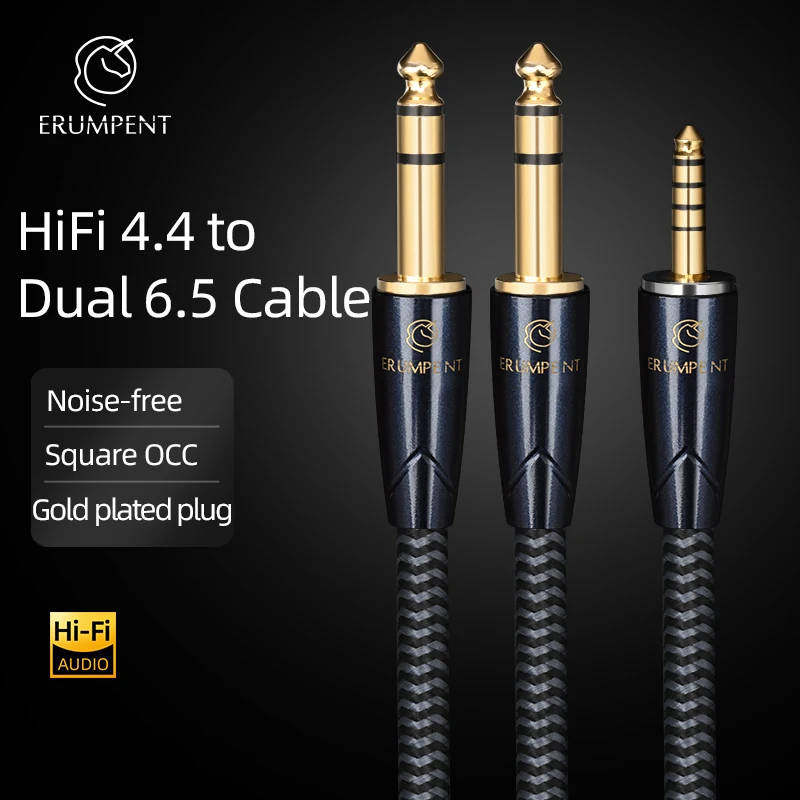 ERUMPENT  Hifi 4.4mm Balanced to 6.5mm Audio Cable Square OCC 4.4 Jack to Double 6.5 TRS Jack Audio Adapter Cable​