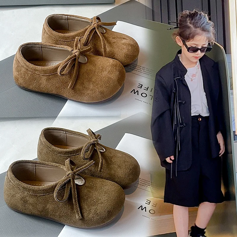 

Spring Autumn Velvet PU Leather Shoes Bow Girls Shallow Mouth Breathable Non-slip Casual School Student Loafer