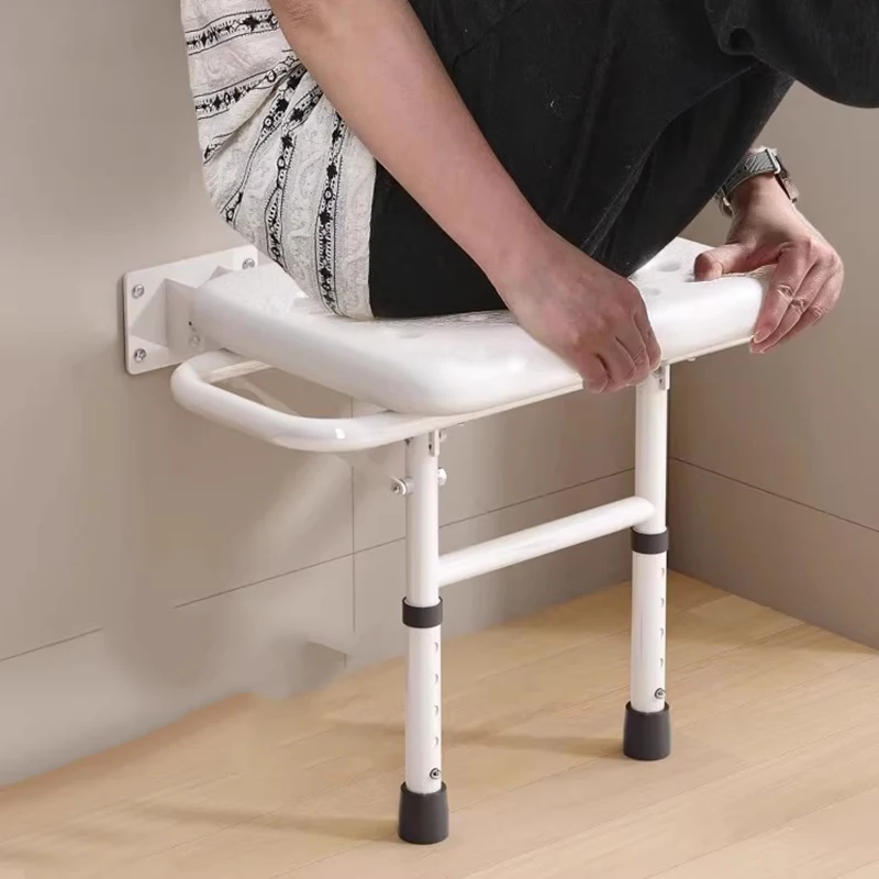Kursi Kamar Mandi Terpasang Di Dinding Pancuran Kaki Lipat Bangku Nordik Hemat Tempat Tua untuk Penyandang Cacat Furnitur Trendi Tabouret Tua