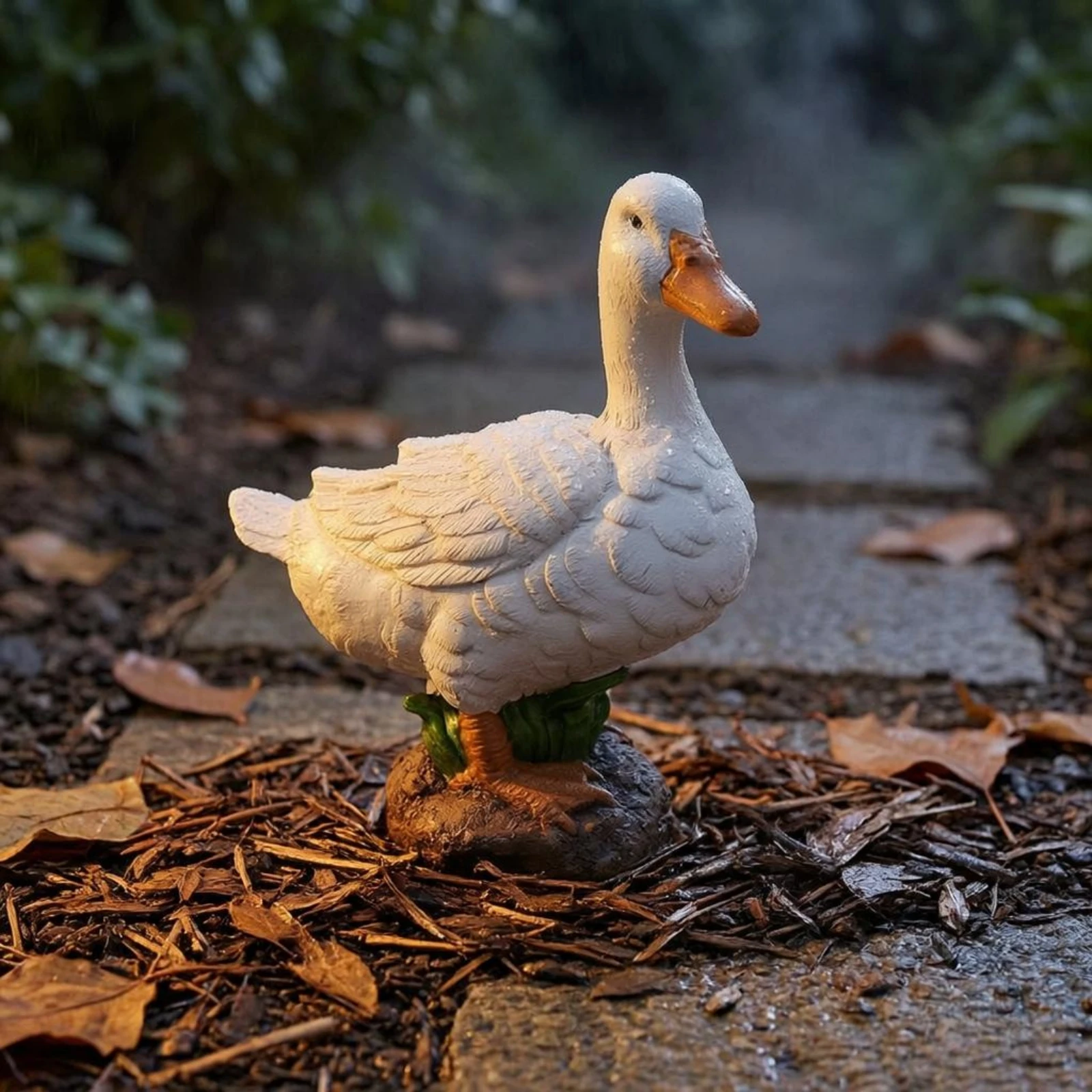 Resin Duck Ornament Orange Beak Duck Ornament Garden Decoration Feather Textured Sculpted for Courtyard, Pond