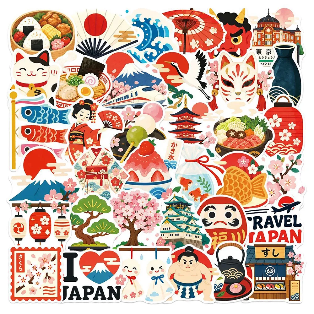 10/30/50pcs Japan Traditional Culture Elements Stickers Delicious Cuisine Decal DIY Book Luggage Laptop Sakura Aesthetic Sticker