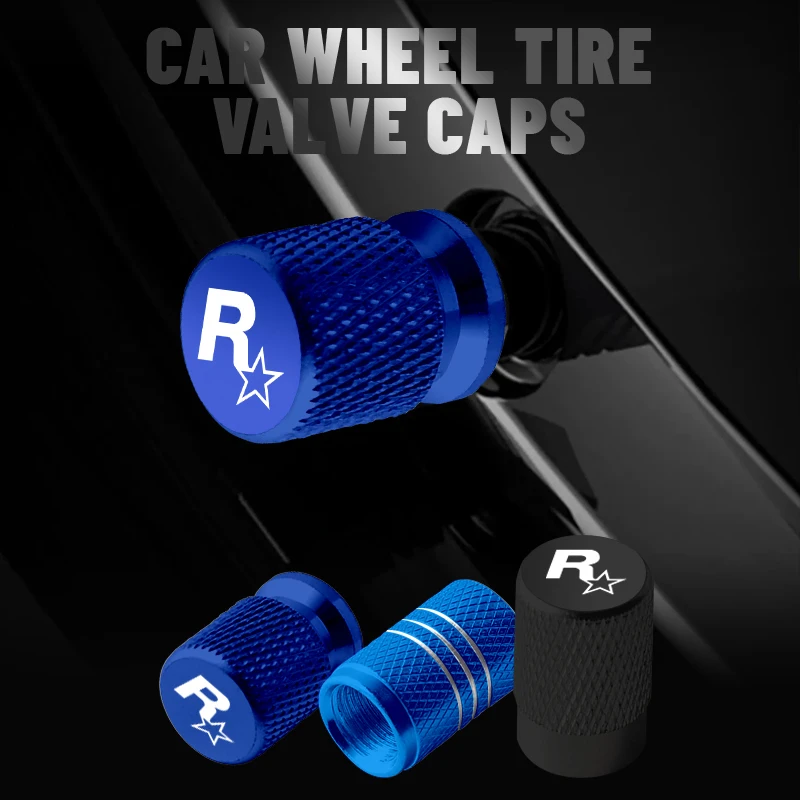 For GTA Game R Star Rock Star Emblem Jeep Peugeot Ford Hyundai Kawasaki Yamaha Badge Car Wheel Tire Valve Caps Tyre Stem Covers