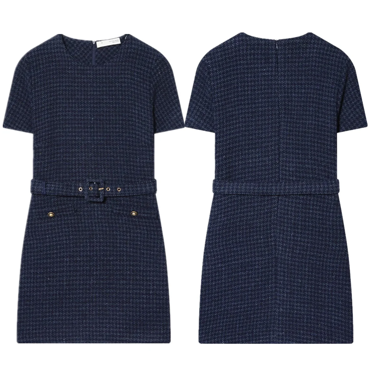

Jenny&Dave Female Clothing Short Sleeve French Elegant Navy Plaid Dress With Belt Dress Elegant Party Dresses Vestidos Womens Dr
