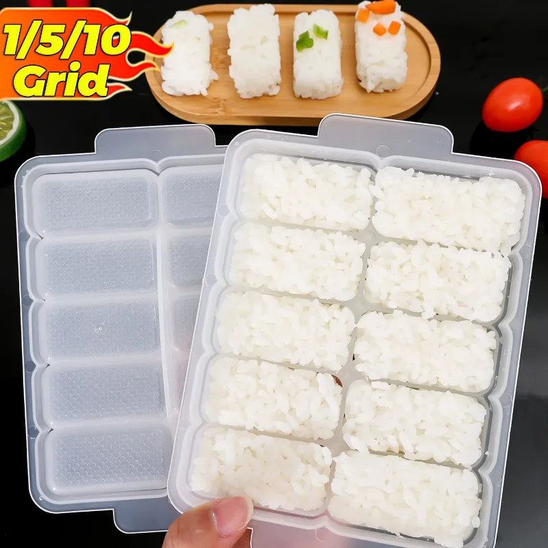 Moldes para Sushi triangulares cuadrados, 1/5/10 rejillas, prensa Bento, agitador de bolas de arroz, molde en rollo con forma de arroz para Sushi DIY, moldes para bolas de arroz para bebés