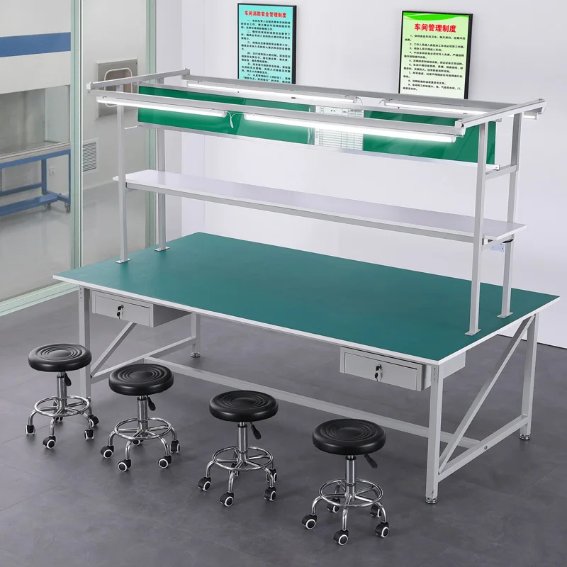 Factory double-sided anti-static workbench production line with LED lights manual workshop console maintenance table