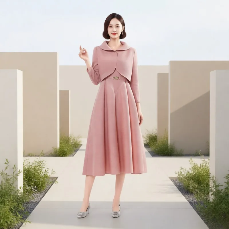 

Плиссированное платье Miyake 2026, весеннее новое элегантное вечернее однотонное платье со складками, однотонное платье с небольшой складной курткой