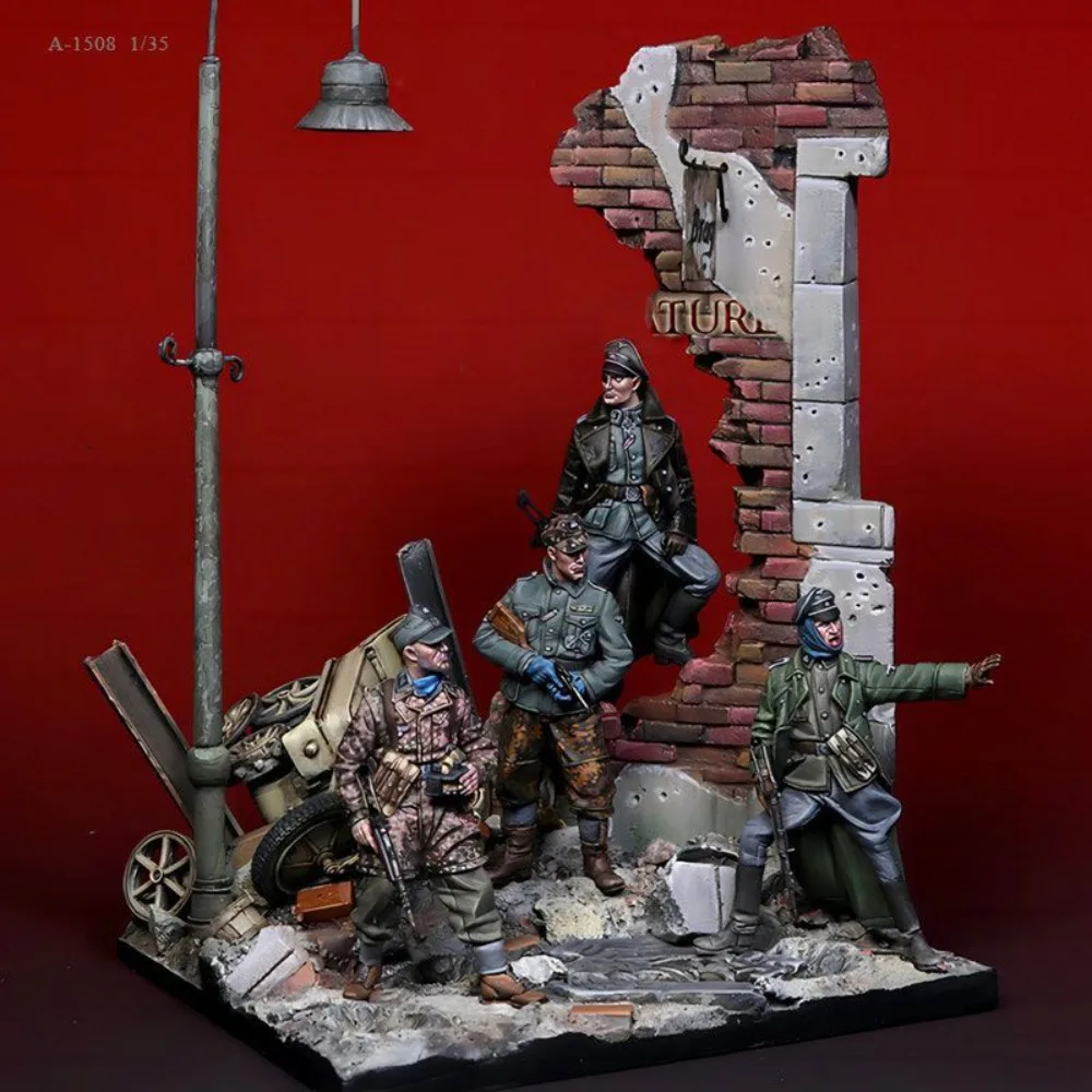 1/35 World War II European Soldiers Street Fighting Scene Miniatures White Model 3D Printed DIY Coloring Figurines Self-assembly