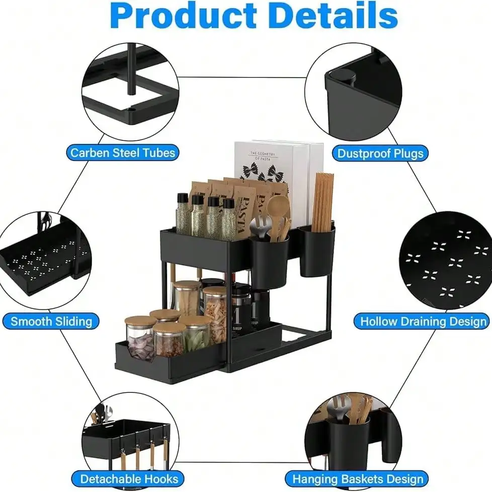 Panier coulissant sous le lavabo à 2 niveaux : organisateur d'armoire de salle de bain – Rangement de bain polyvalent