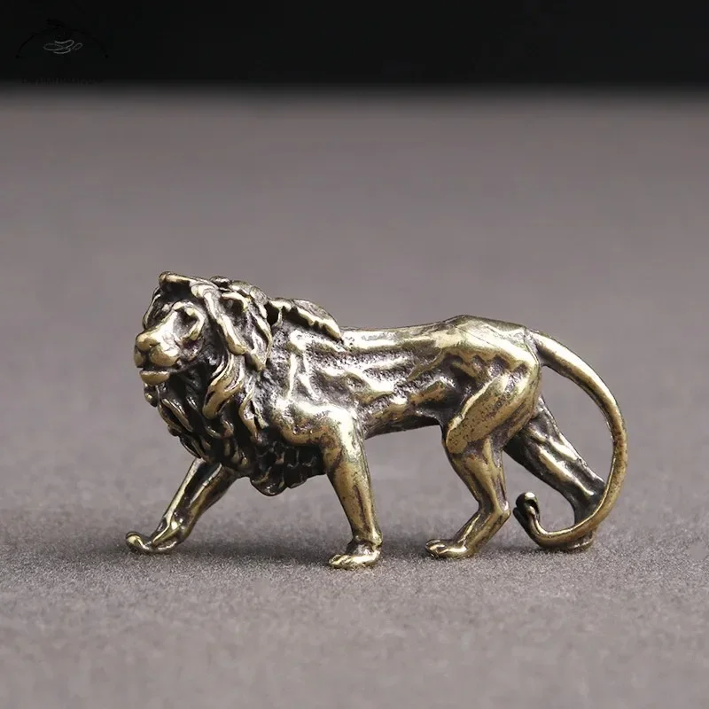 Vintage Metal Lion King Mini Figurines Brass Solid Copper Sculpture Ornaments Desktop Decor Home Scene Layout Decorations