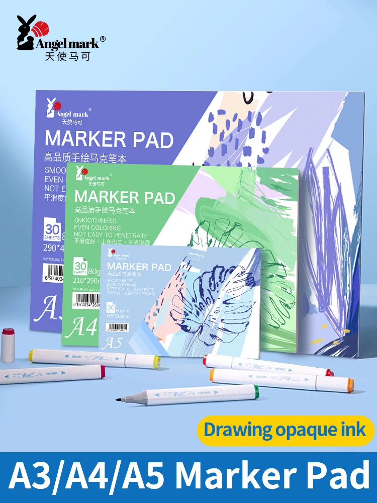 Angelmark A3/A4/A5 Marker Pad Student Art Painting Drawing Paper Pad for Gel Pens,Markers,Charcoal Pencil and Graphite