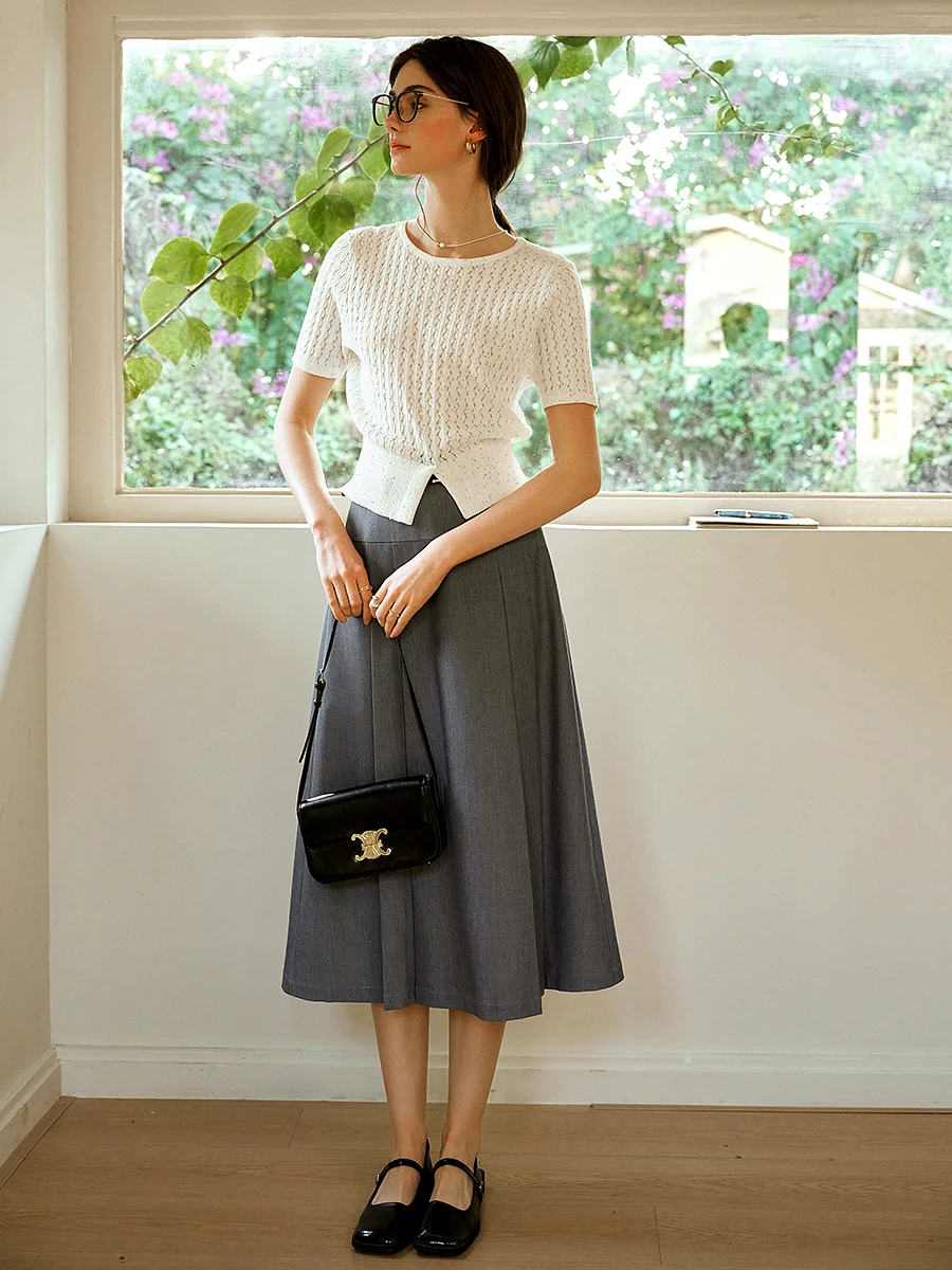 OLrain, prendas de punto para mujer, verano 2021, suéter tejido de manga corta blanco francés, moda para ir al trabajo, jersey con abertura de Color para mujer O57XZ96899