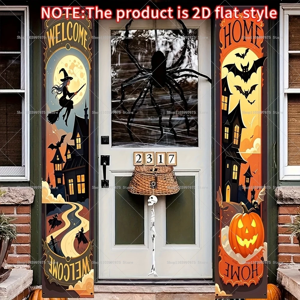 2D-Flachbanner, Kürbis, Fledermaus, Hexe, Couplets, Halloween-Party-Dekoration, Veranda-Schild, für drinnen und draußen, Wandbehang, Partyzubehör