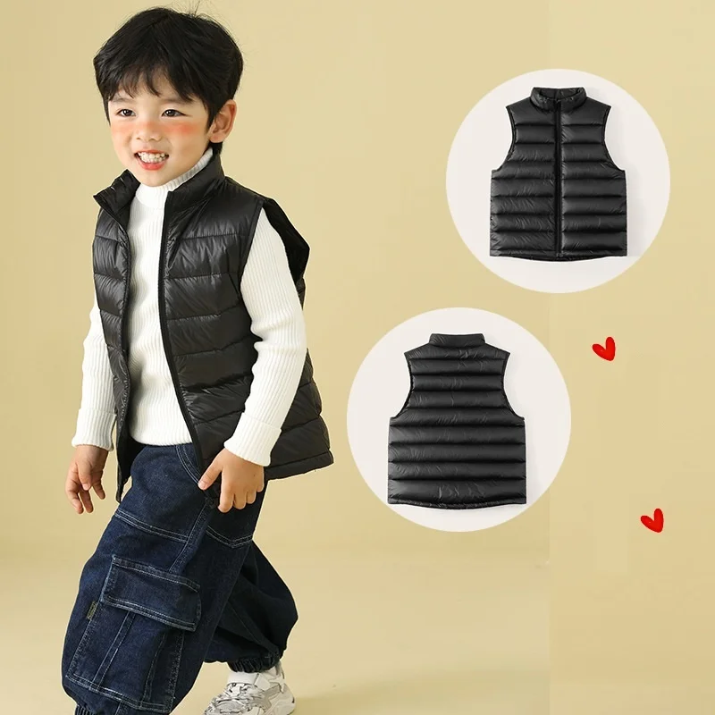 Lightweight Boys Winter Warmth Girls Plain Puffer Vest Children Turtleneck Zip Down Waistcoats Kids Outfit Tops For 3-13 Years