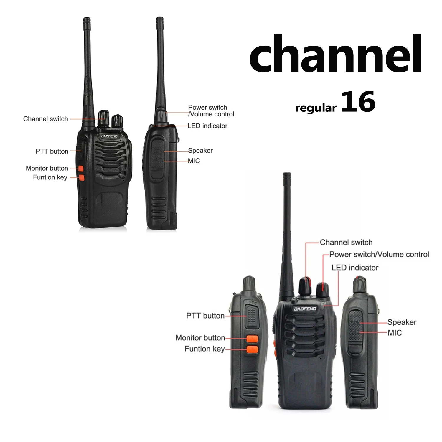 Imagem -05 - Baofeng Bf888s Walkie Talkie Portátil Rádio Canais de Comunicação Uhf 400470mhz 16 Canais 888s Pcs