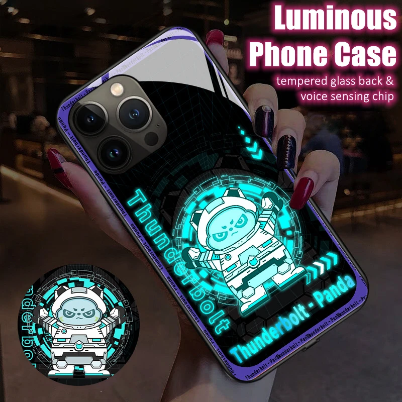 

Digital Panda LED Light Glowing Luminous Tempered Glass Phone Case for iPhone 11 12 13 14 15 X Xs Xr Mini Pro Max Plus Cover