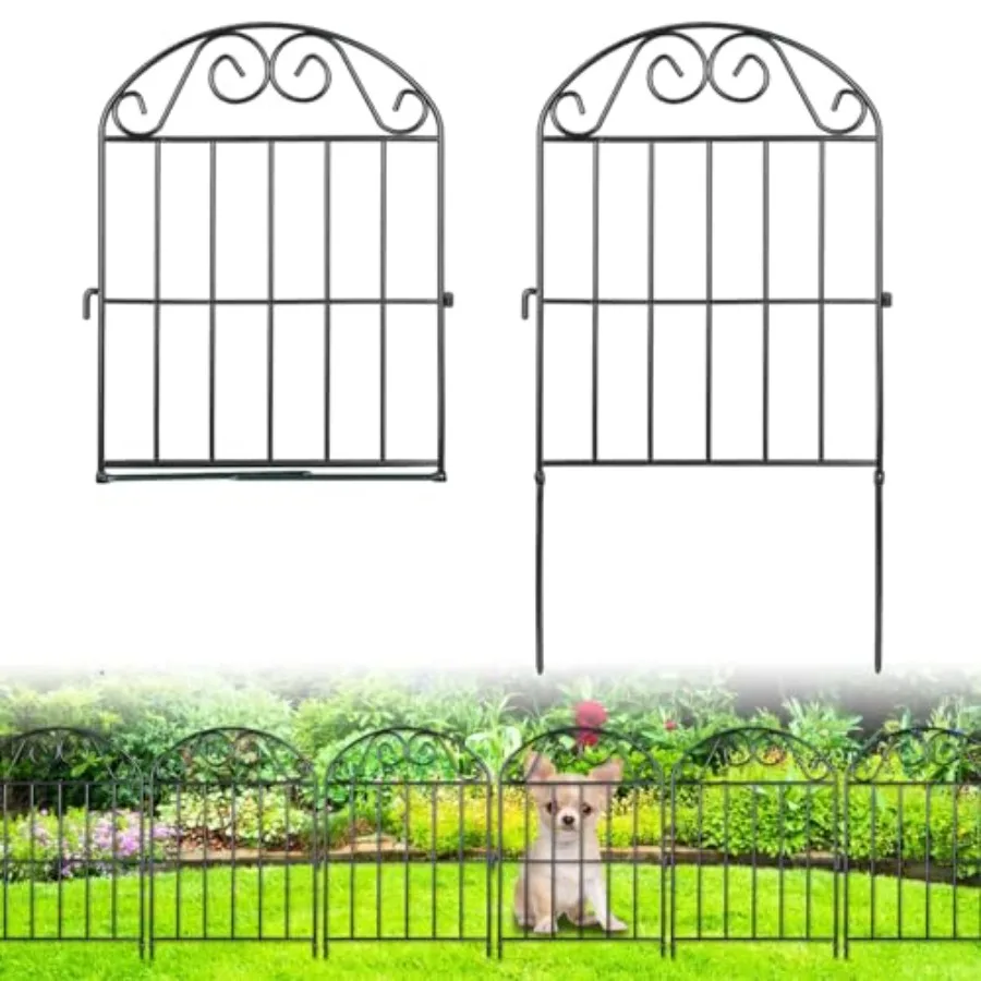 

24 Panels Collapsible Garden Fence Animal Barrier26 Ft L x 24 in(H) Black Rustproof Metal Wire Panel Border for Dogs Rab