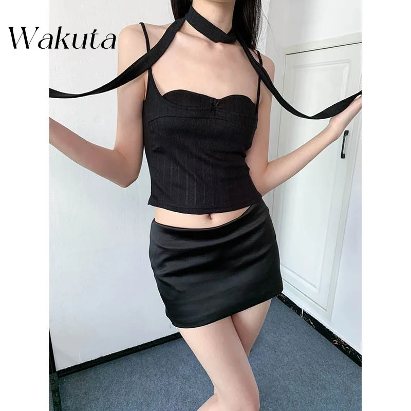 WAKUTA 2024 Autumn French Retro Ballet Girl Design Basic Texture Slimming Chest Cushion Camisole Camis Y2K Clothes العاب جنسية