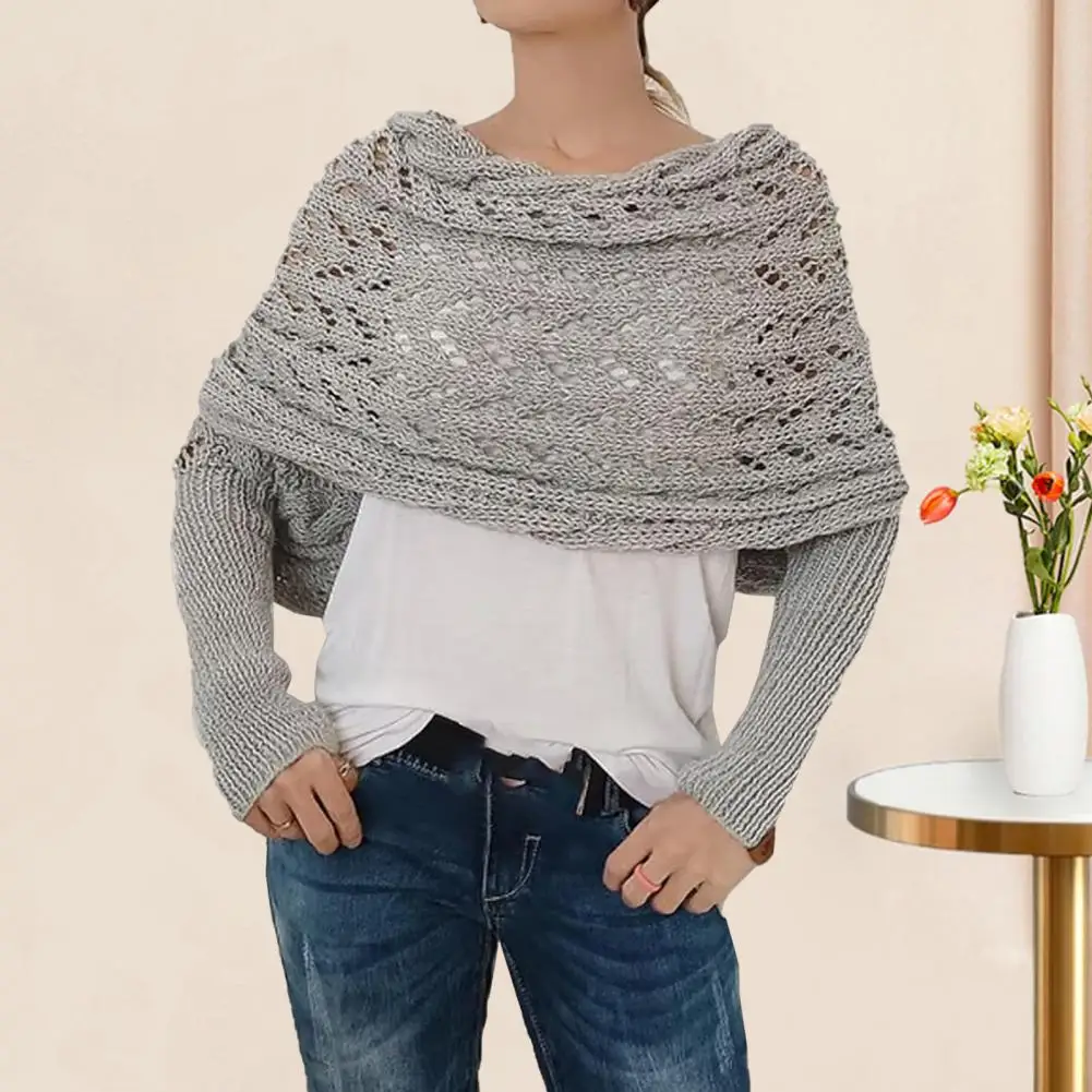 1/2Pcs Knitted Cable Wrap With Sleeves Bohemian Style Sweater Scarf Open Stitch Hollow Crochet Braided Scarf Shawl