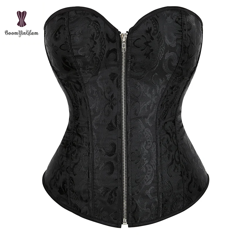 Plus Size XS To XXXL Black And White Fashion Vintage Korset Lace Trimmer Boned Corset Women Underwear Corselet With Zip