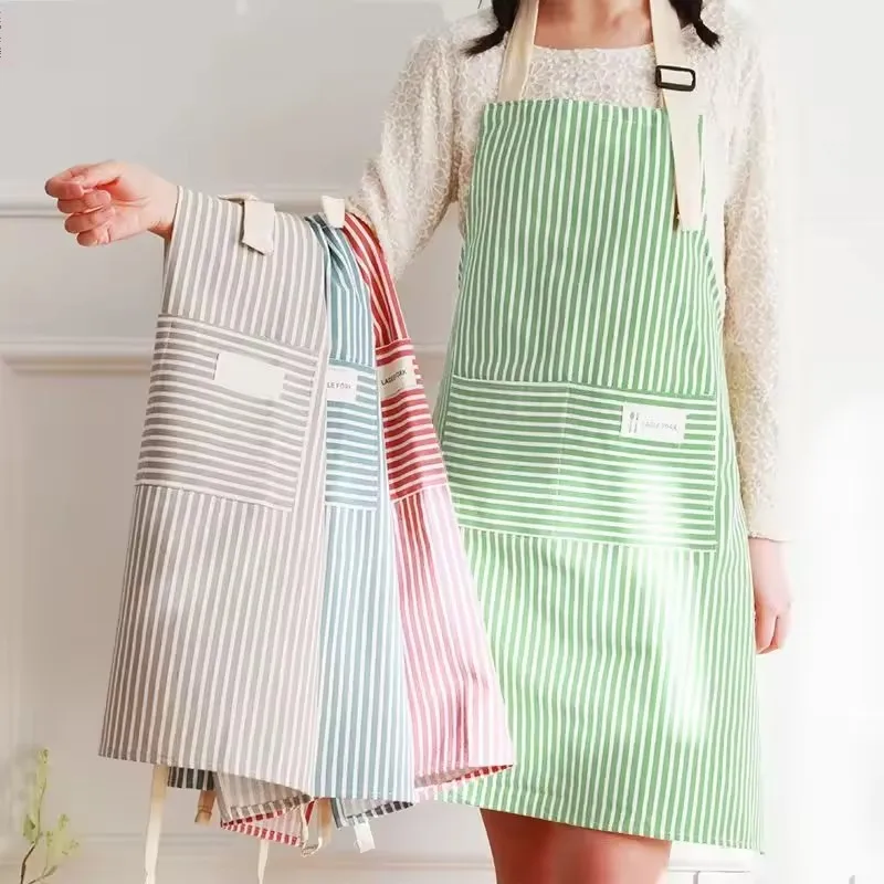 

Cotto Linen Striped Apron With Thin Cotton Fabric Waistband For Stain Oil Resistance Coffee Overalls Apron Kitchen Accessories