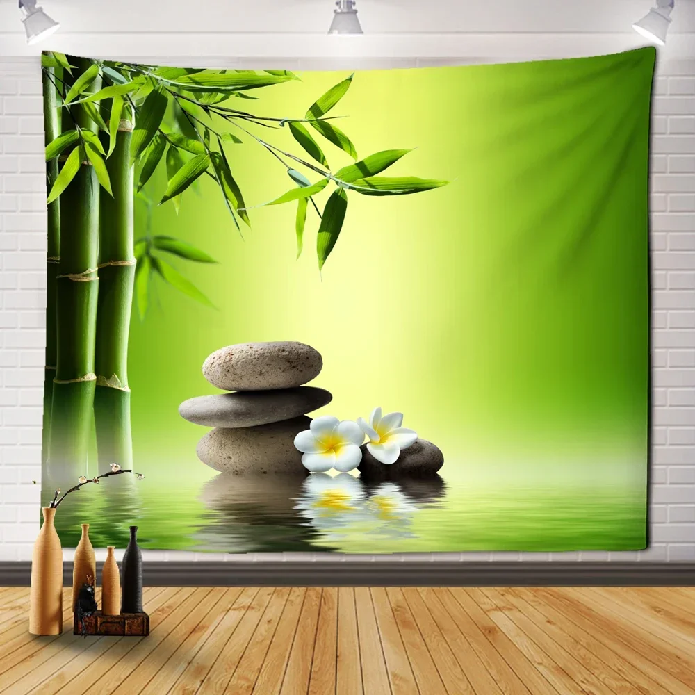 Wall Tapestry Zen Garden Massage Stone and Water Lily Lotus Bamboo Aestheticism for Living Room Bedroom Decoration Women Gifts