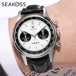 SEAKOSS Panda Men 40mm 1963 Chronograph Mechanical Wristwatches Original st1901 Gooseneck Sapphire Super Luminous Watch