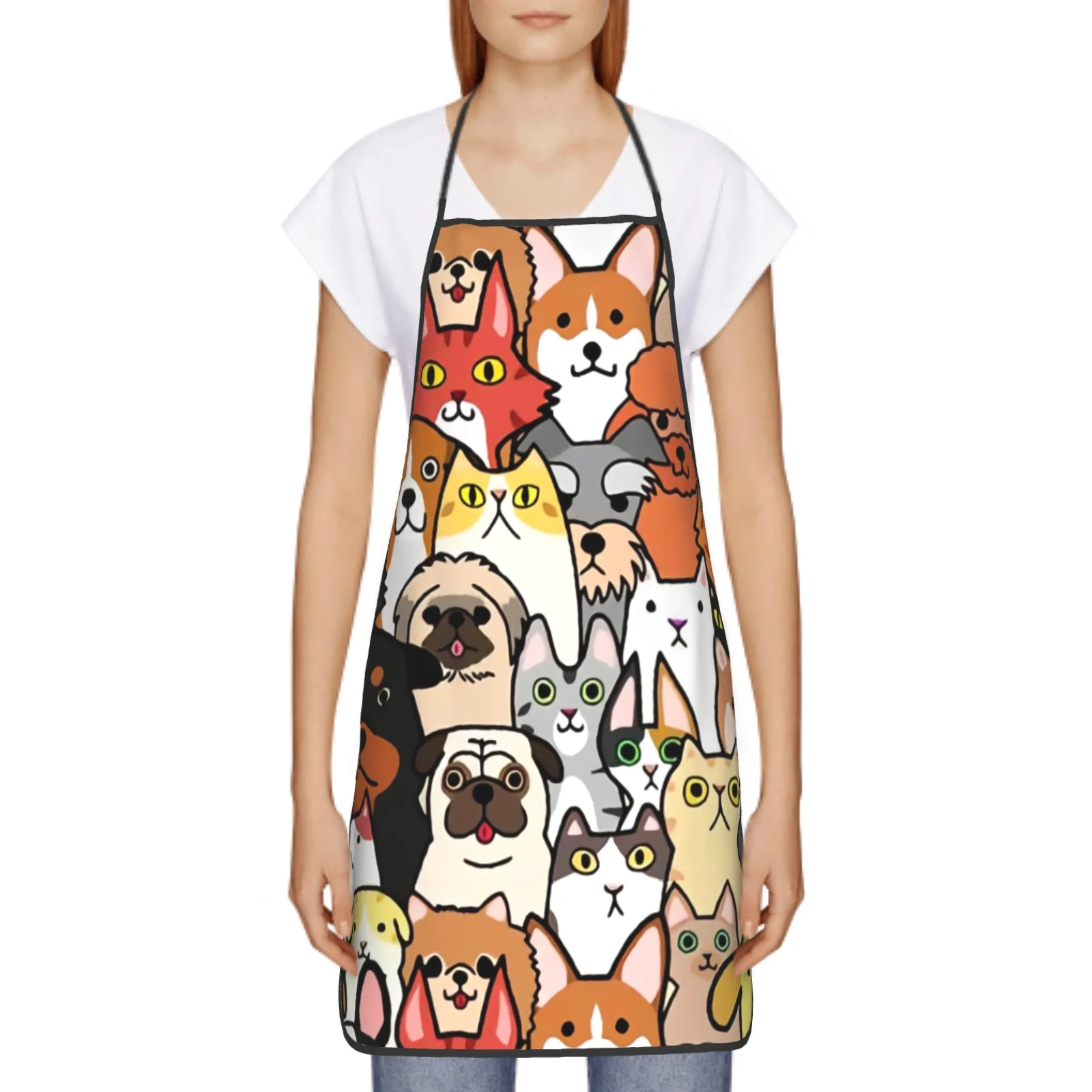 Cat And Dog Polyester locking hem Apron Home Cooking Baking Kitchen Cartoon Apron Colorful Cute Cat Cartoon Cat