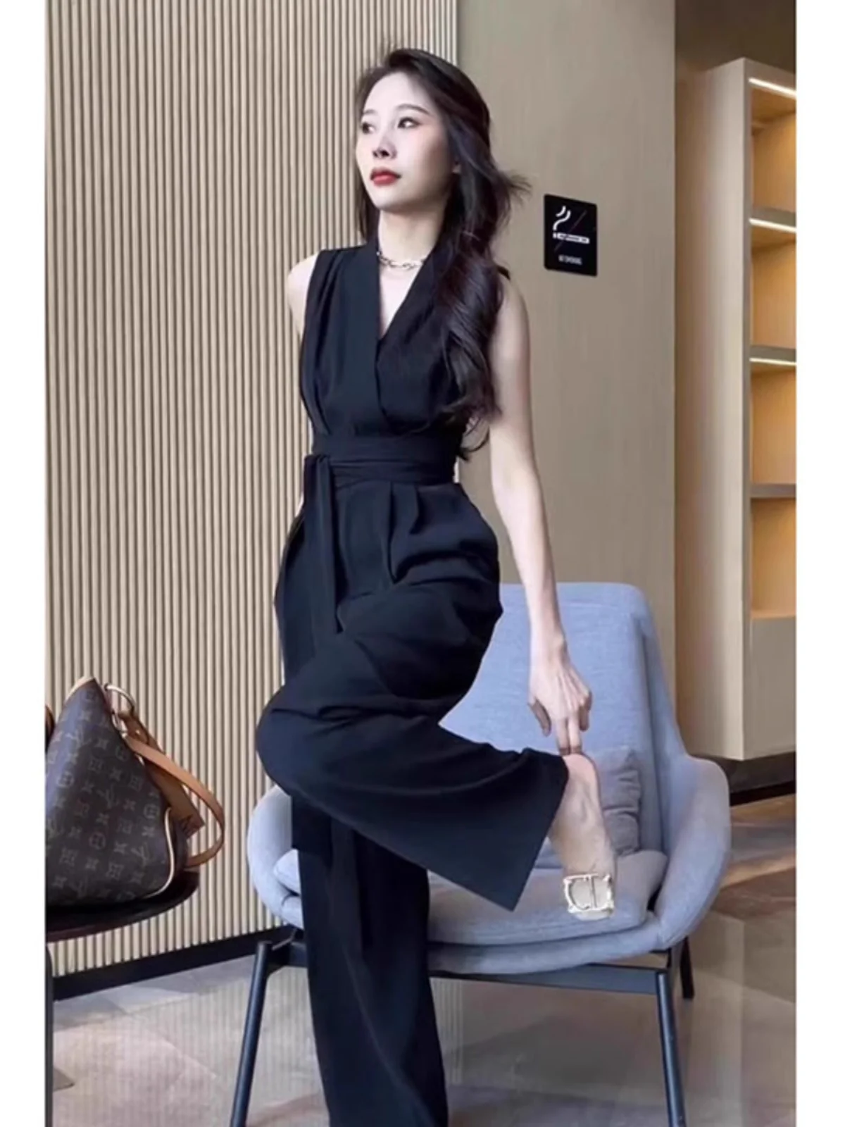 Elegant High Waist One-Piece Pants for Women with Bow-Tie Design Korean Style Commute Fashion Summer New Arrival